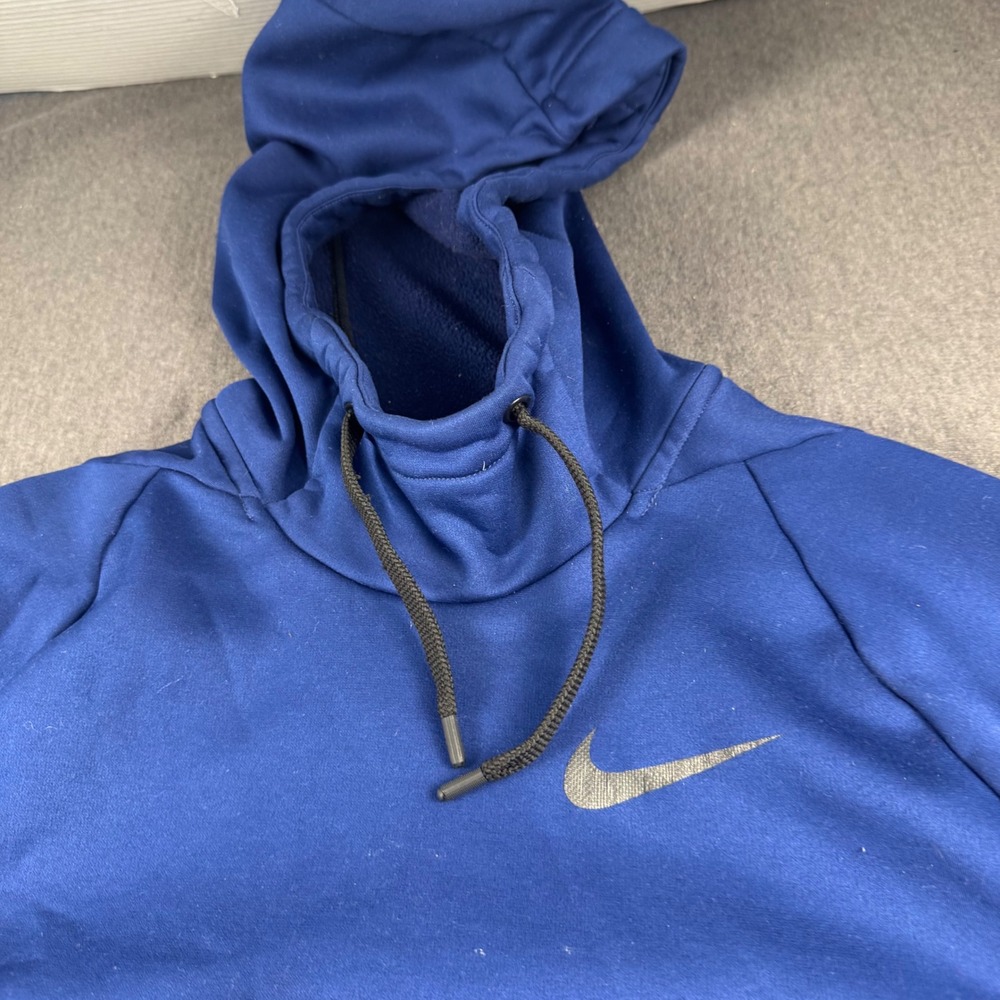 Nike Mens Dri-FIT Fleece Training Hoodie Blue Silver Swoosh Pullover Medium
